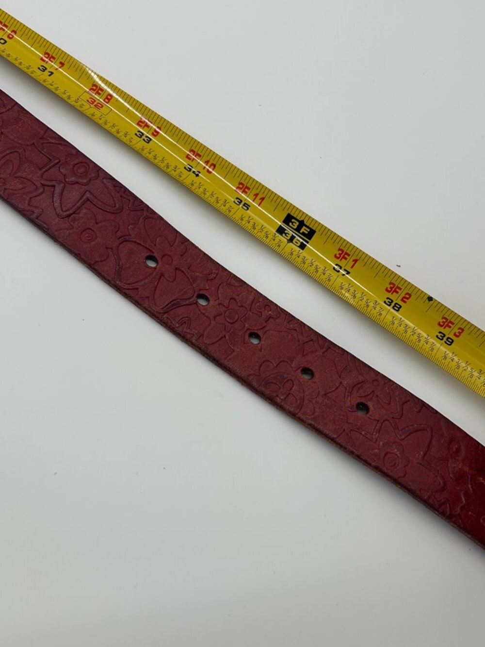 Fossil Belt Brown Genuine Leather Women's Size L Embossed Floral - Picture 2 of 9